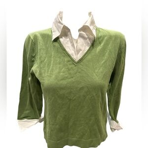 Spenser Jeremy Silk Blend Collared 3/4 Sleeve Layered Sweater‎